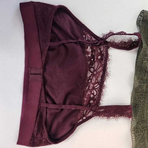 Lot of 2 Aerie Lace Wireless Bra Bralette Green Burgundy Racerback Size Medium - Picture 6 of 8